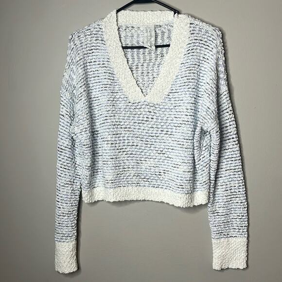 Sadie & Sage Anthropologie Cropped Striped Textured Sweater Medium - Picture 1 of 5